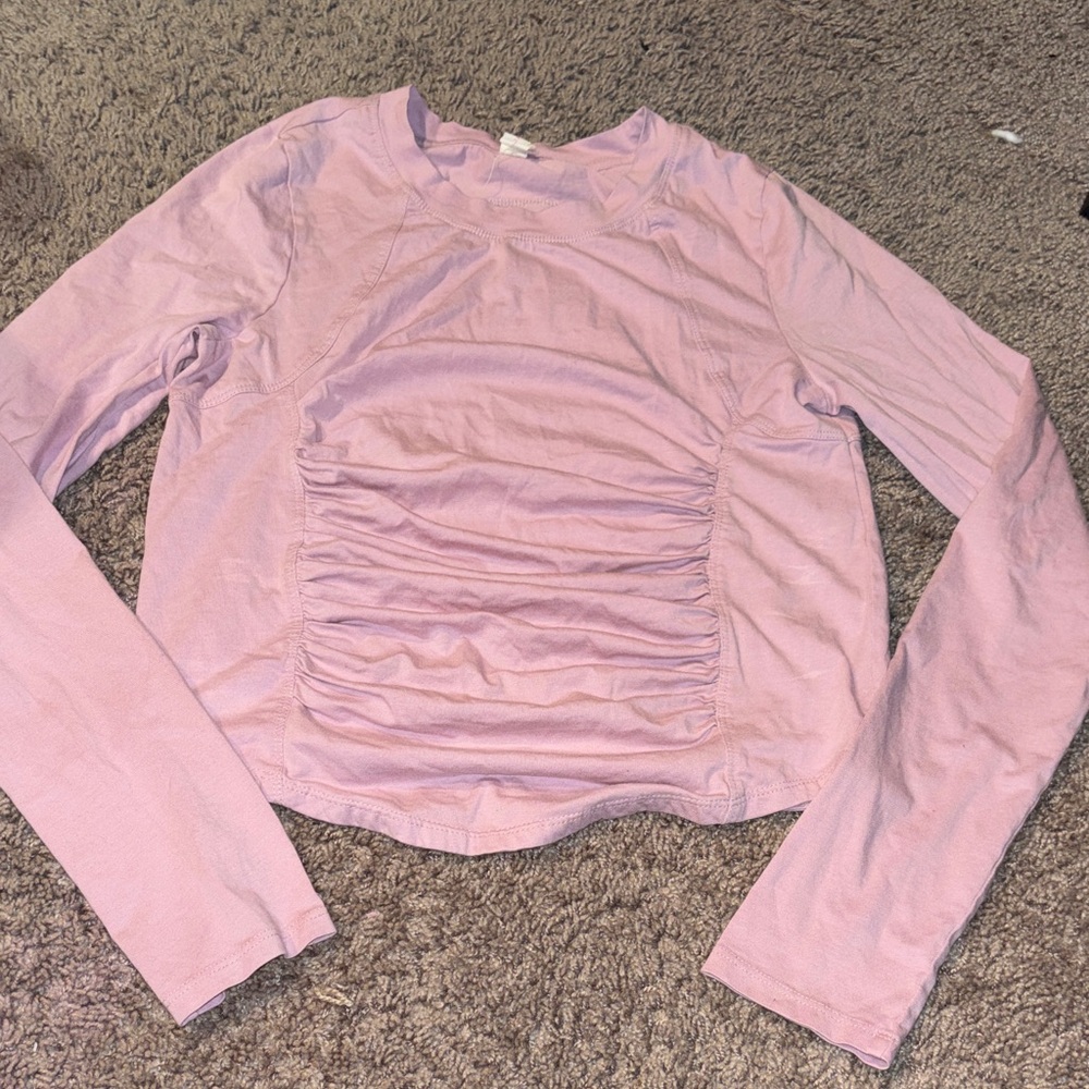 Women's Long-Sleeve Ruched Front Top - Light Pink